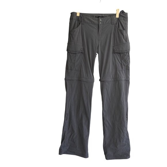 Prana Ripstop Straight Leg Roll Up Convertible Cargo Pants Women 4 Gray Hiking - Picture 1 of 16